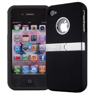   Black SNAP ON Hard Cover Case W/ Chrome Stand For iPhone 4 4S 27A