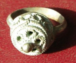AUTHENTIC ANCIENT SILVER ISLAMIC CRUSADER RING 6 1/2 US 16.75mm 8670