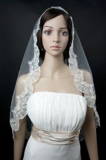   Wedding 1T 60” Waltz White Thick Mantilla Lace Floral Scalloped Tri