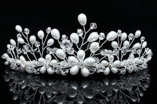 Bridal Flower Rhinestone Crystal Beads Pearl Wedding Crown Tiara 9775