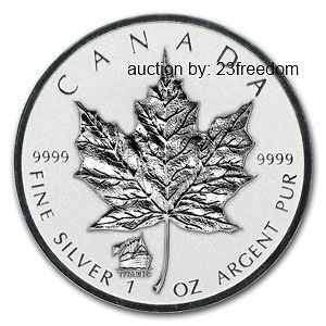 2012 CANADA SILVER MAPLE LEAF TITANIC $5 PRIVY MARKED 25000 MINTED
