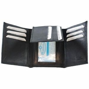 new men s black genuine leather tri fold wallet 1755