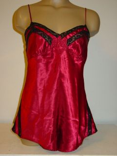 Vtg Victorias Secret red cranberry satin bodysuit one piece nightie 