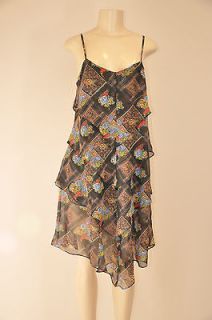 168 Free People Gypsy Daisy Womens Black Floral Tiered Dress Size 8