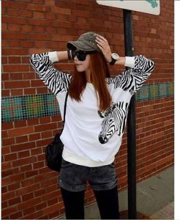 new quality women girl zebra print black white hoodie top outerwear 