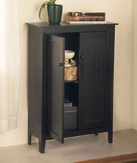   Black Wooden Beadboard 2 Shelf Storage Cabinet Organizer w/ Shelves