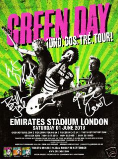 Green Day   Uno, Dos, Tre, Tour Emirates 1.6.2013 Signed Promo Poster