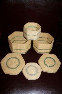 Set of 3 Finely Woven Twisted Grass or Raffia Basket Boxes w/Lid 