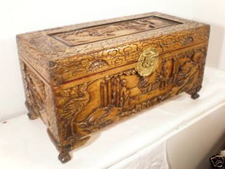 beautiful miniature wood en hand carved chinese trunk from