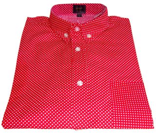 Red white Polka Dot Pattern Mens Button down Shirt  Classic Mod 