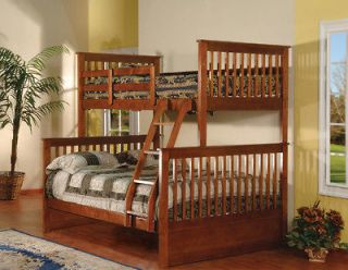 Walnut Finish Wood Twin Over Full Size Convertible Bunk Bed ~New~