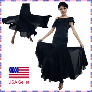 SGS13BK (S XL) New Women Ballroom Smooth Tango Flamenco Dance Skirt