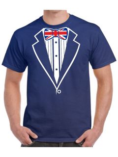 Tuxedo T Shirt With Union Jack Flag Bow Tie Hen Stag Night Fancy Dress