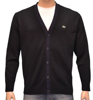 lacoste men s v neck cardigan sweater black