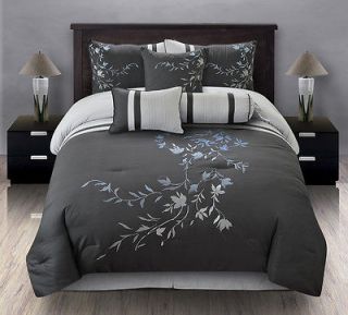 7pcs queen karissa embroidered comforter set black white 