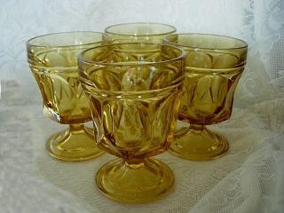 set of 4 vintage anchor hocking amber gold goblets mint