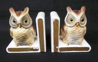 NICE PAIR OF VINTAGE 1960s LEFTON CHINA POTTERY OWL OWLS BOOKENDS