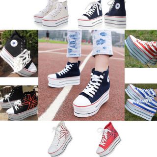 Maxstar Stripes Flag Woman High TOP Heel Platform Lace up Sneakers 