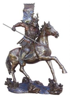 new mounted samurai with spear bronze statue figure time left