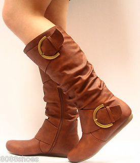 Slouch Round Toe Knee High Dress Comfy Flat Heel Boots With Zipper 