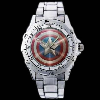   America Movie Comic Super Hero Shield Bullet Stainless Steel Watch