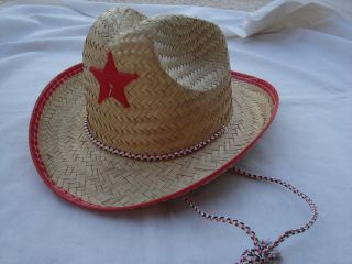   COWBOY/ COWGIRL Hat Straw With RED Trim Sheriff Badge NEW CUTE