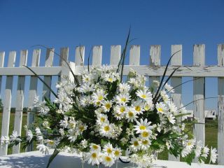   Headstone Saddle White Daisy Sympathy Grave Silk Flower Custom Welcome