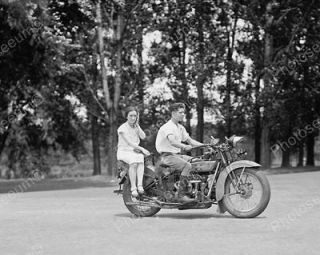 Young Couple Riding Excelsior Motorcycle 1920 Vintage 8x10 Reprint Of 