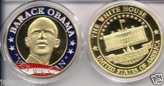 44TH PRESIDENT BARACK OBAMA~YES WE CAN~24KT GOLD COMMEMORATIVE COIN