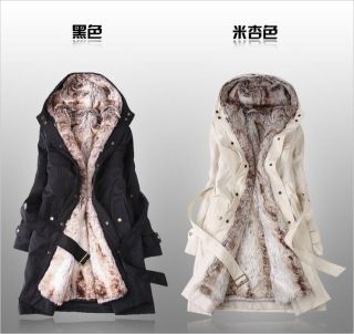 Women Winter Coat with Faux Fur Ling 2 in 1 Hood Fur Parka Overcoat 