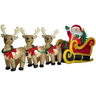 16Ft Santas Sleigh & 3 Reindeer Airblown Inflatable Christmas Yard 