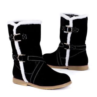 US 8 5 Black Womens Fashion Mid Calf Shoes Flat Boots Booties White 