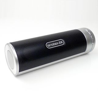 Wireless portable speaker in black and Silver connects with mobile 