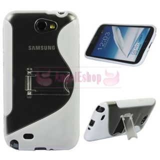 White TPU Gel Crystal Stand Skin Case Cover for Samsung Galaxy Note 2 