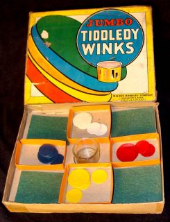 Vintage 30s/40s Jumbo Tiddledy Winks Milton Bradley Company Glass 