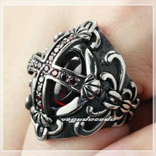   Ruby Cross 316L Stainless Steel Gothic Punk Rock Mens Ring Size 9 3N2