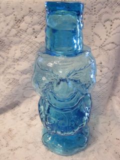 INDIANA GLASS TIARA JOLLY MOUNTAINEER DECANTER HORIZON BLUE WITH HAT