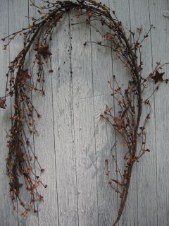 PRIMITIVE 5 FOOT LONG BROWN AND TAN PIP BERRY AND RUSTY STAR GARLAND 