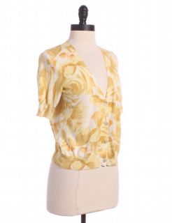   Yellow Rose Print Cardigan Sz s Top Sweater Shirt Floral