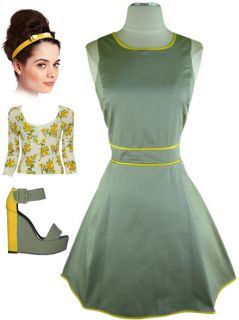 50s Style Grey Yellow Pinup Full Aline Pinup Daydress