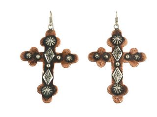 Gypsy SOULE Silver and Copper Hammered Cross Earrings $56.00