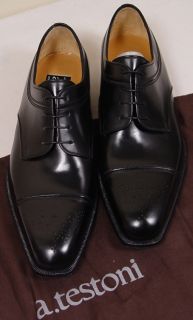 Testoni Shoes $1090 Black Toe ORNAMENTED Captoe Handmade Derby 10 5 