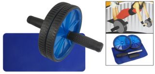 Black Blue Plastic AB Wheel Abdominal Fitness Exercise Roller w Knee 