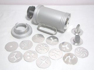Vintage Aluminum Mirro Pastry Press Cookie Cooky Cutter w 12 Discs 2 