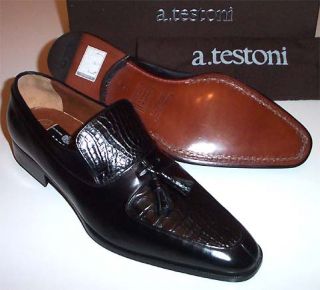 New A Testoni Crocodile Blk Label Dress Shoes 10 $1400