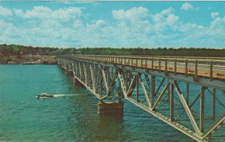 Vtg Postcard Famous Upside Down Bridge Across Glaize Arm Lake of The 