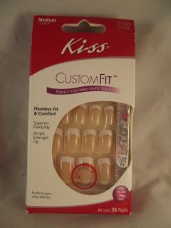 Kiss Custom Fit Glue on Finger Nails Medium Length Flat or High Arch 