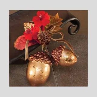 New Christmas Ornament Copper Acorn Flower w Bow 6 Set of 6