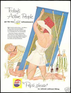 1958 Pepsi Cola Beach Theme Active People Print Ad