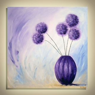   Modern Purple Allium Ball Flowers Acrylic Painting on Canvas